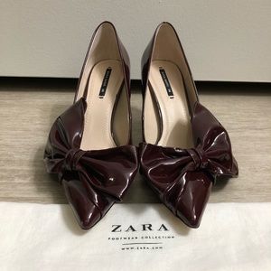 Burgundy patent big bow Zara heels